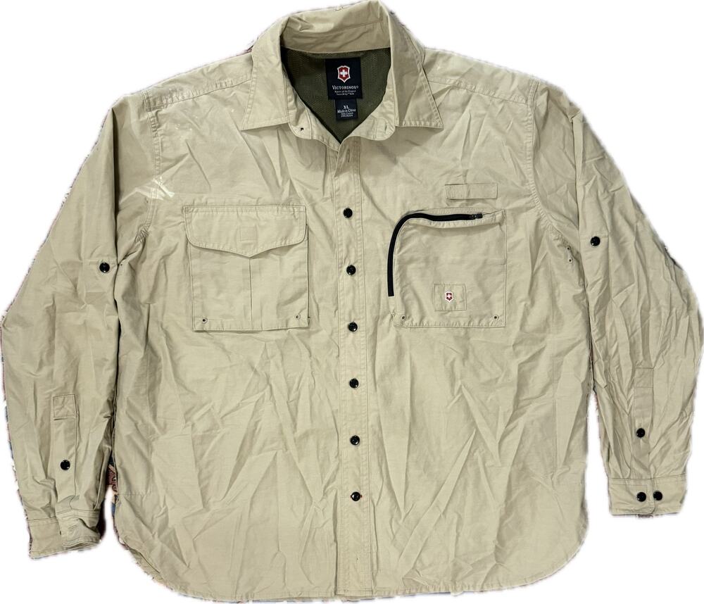 Victorinox Swiss Army Mens XL Tan Long Sleeve Fishing Safari Vent Shirt Hiking